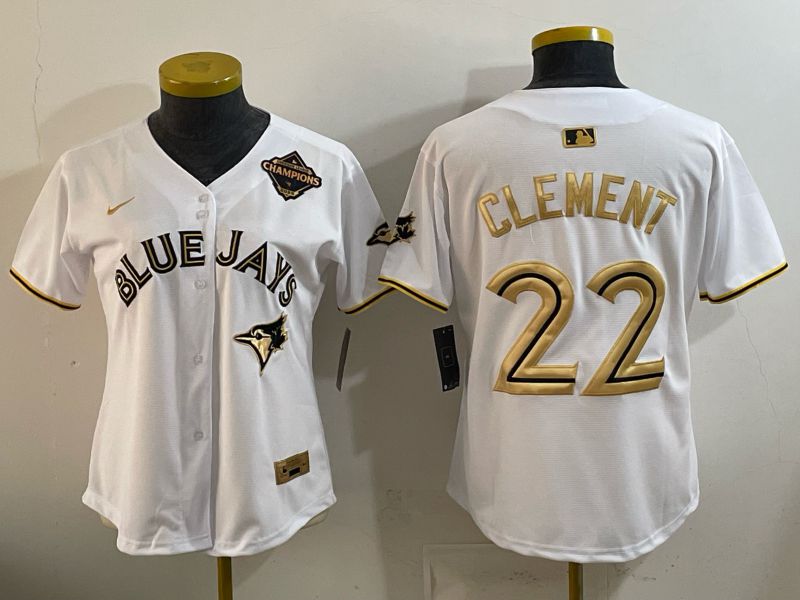 Women Toronto Blue Jays #22 Clement White Gold 5th Throwback 2026 Nike MLB Jersey style 01